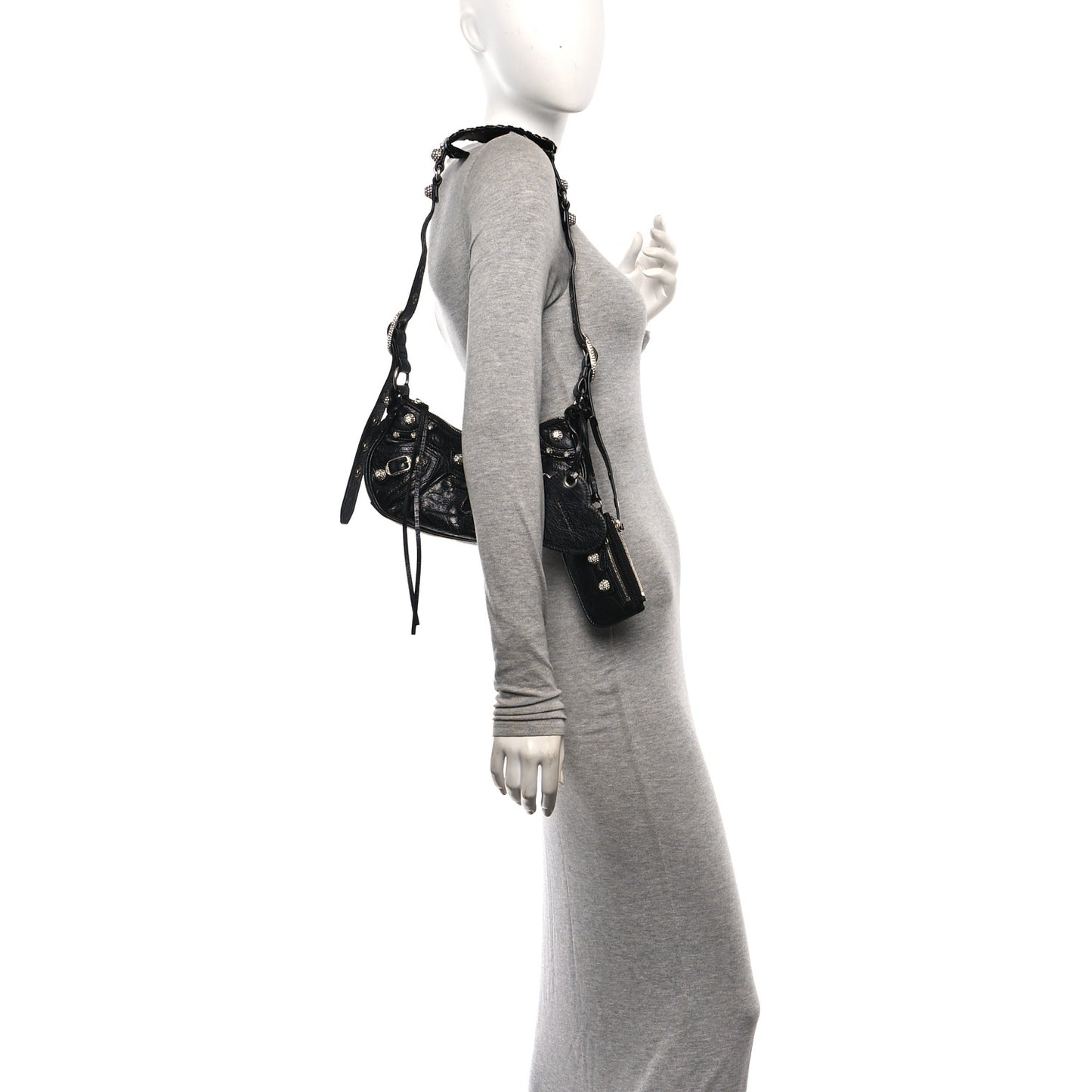 Agneau Arena Crystal Le Cagole Shoulder Bag XS Black