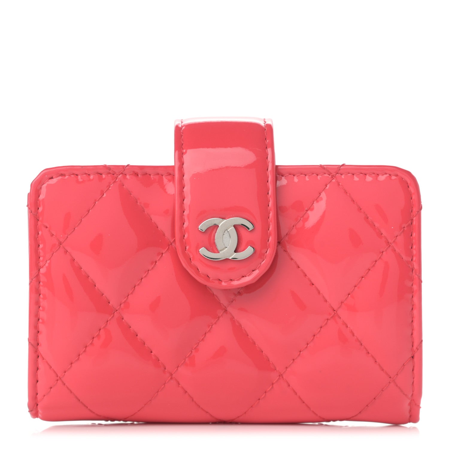 Chanel Patent Quilted Gusset Card Holder Coral 1 of 7
