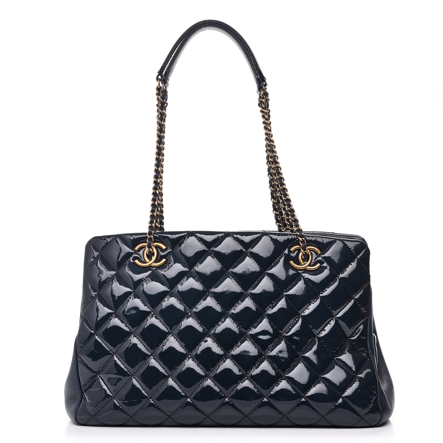 Patent Goatskin Quilted Small CC Eyelet Tote Blue
