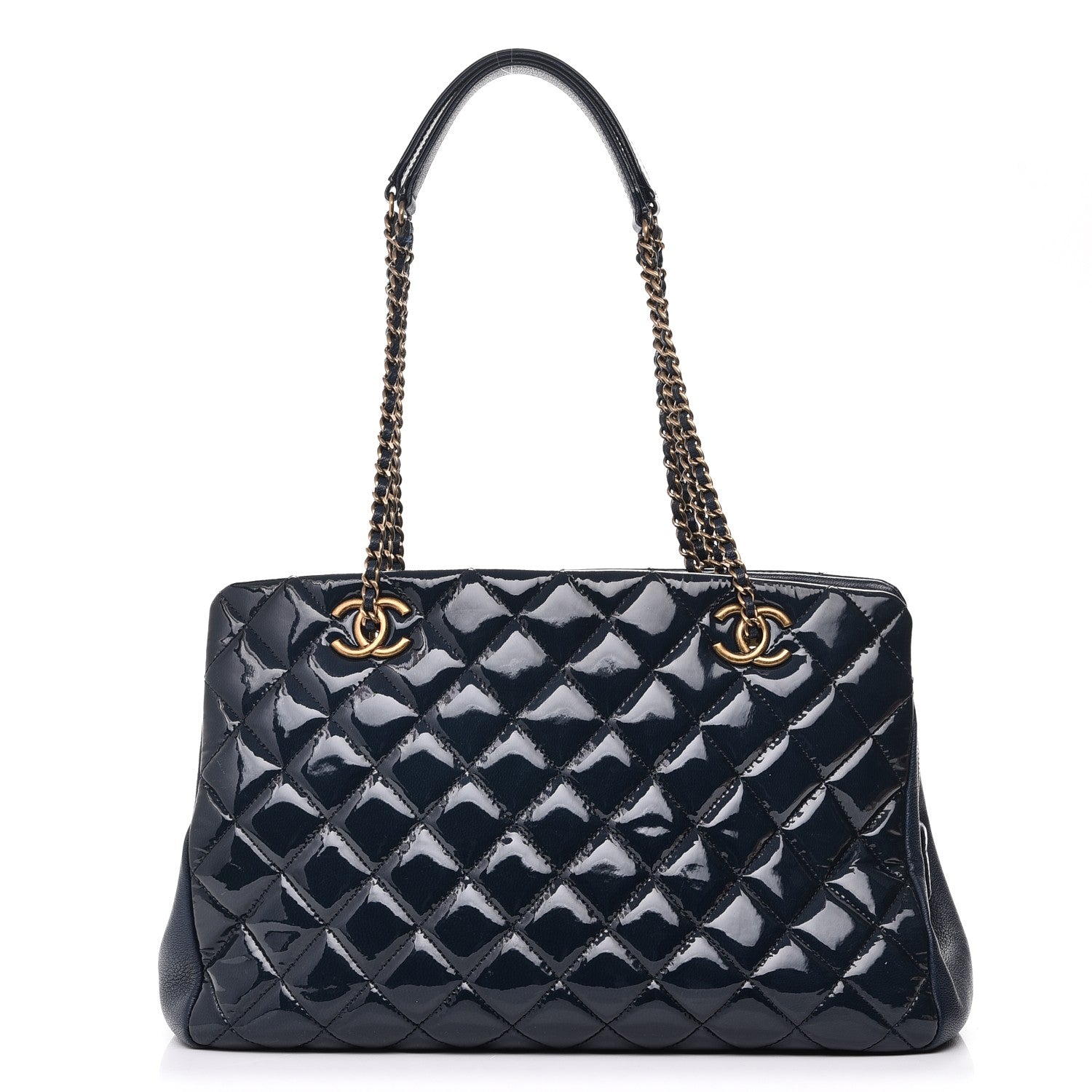 Chanel Patent Goatskin Quilted Small CC Eyelet Tote Blue 1 of 8