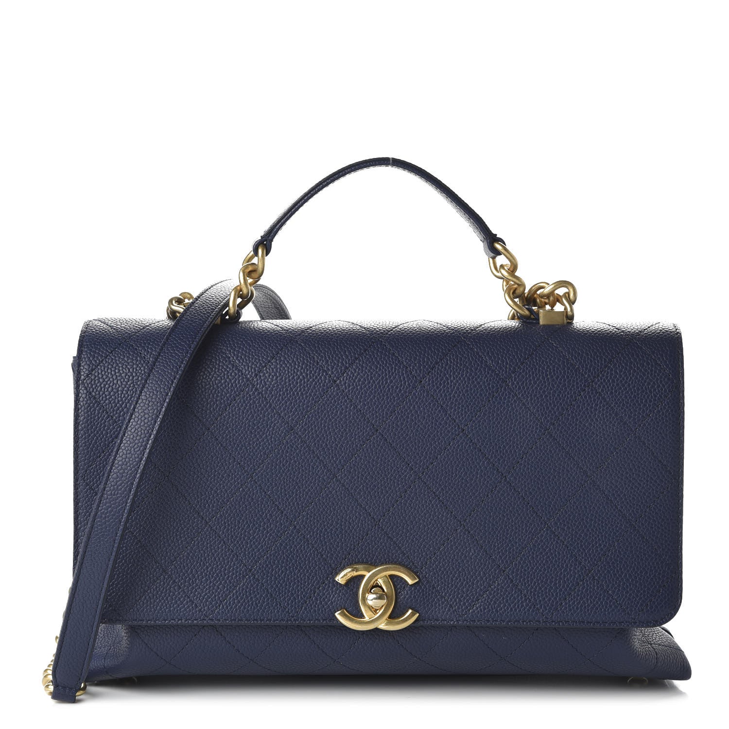 Chanel Grained Calfskin Stitched Flap Navy Blue 1 of 12