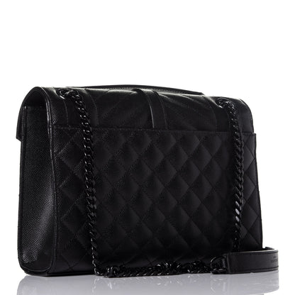 Saint Laurent Grain De Poudre Textured Mixed Matelasse Triquilt Medium Monogram Satchel Black 3 of 8