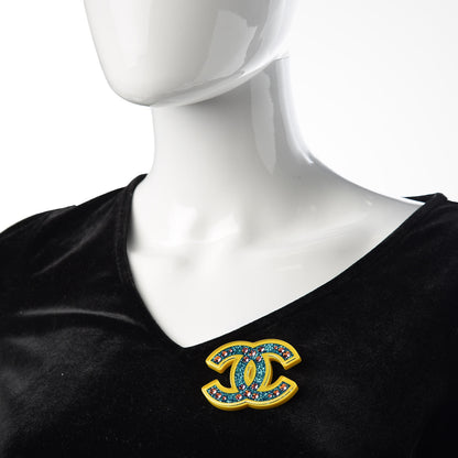 Chanel Resin Glitter Crystal CC Brooch Yellow Blue 2 of 5