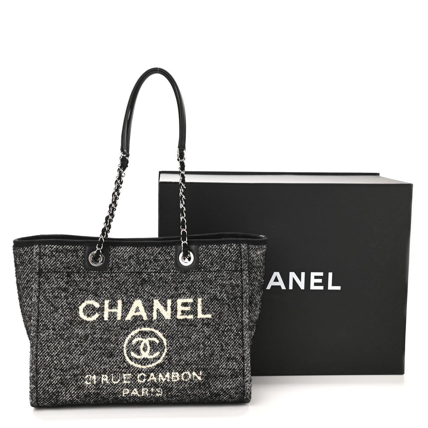 Mixed Fibers Calfskin Small Deauville Tote Black