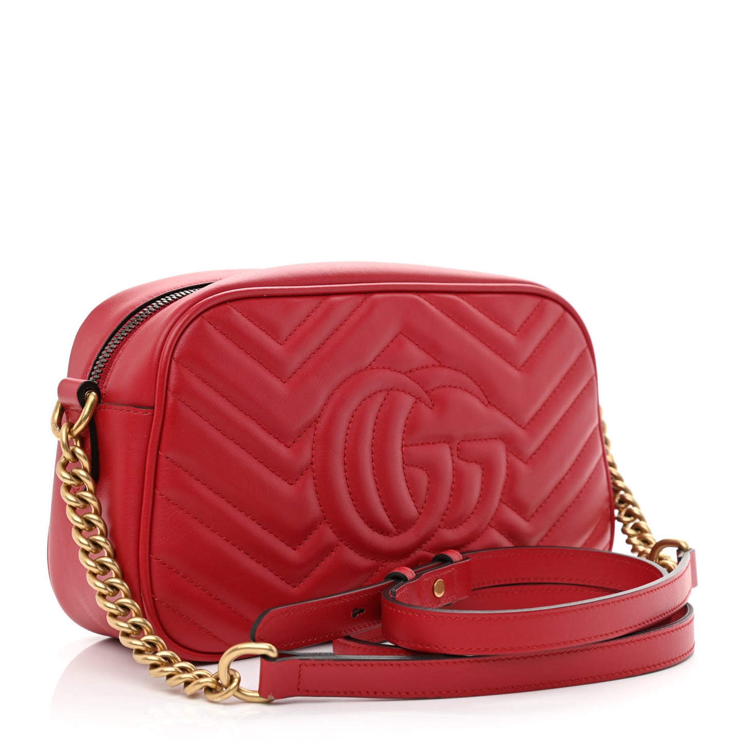 Calfskin Matelasse Small GG Marmont Chain Shoulder Bag Hibiscus Red
