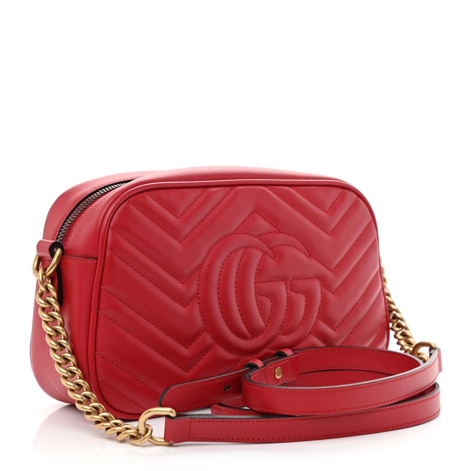 Gucci Calfskin Matelasse Small GG Marmont Chain Shoulder Bag Hibiscus Red 3 of 11