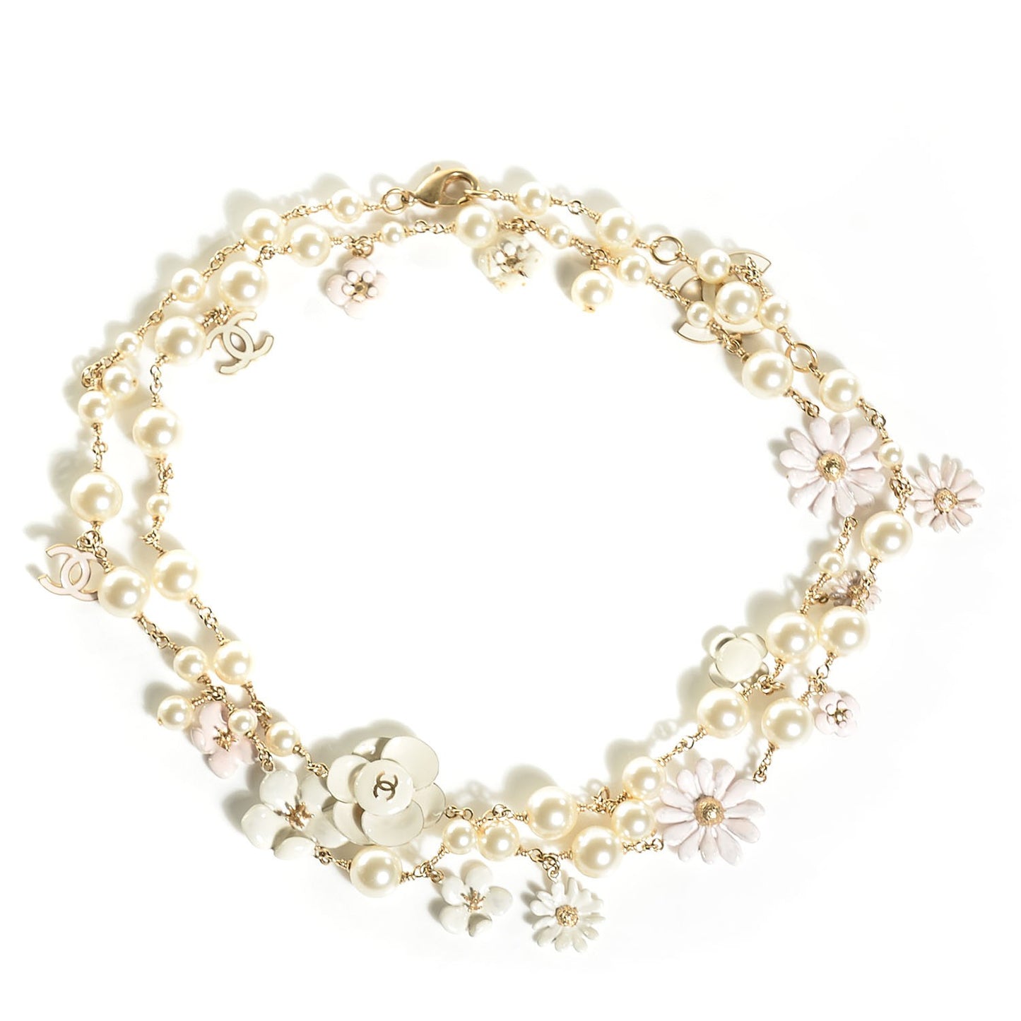 Pearl Enamel CC Camellia Necklace White Gold