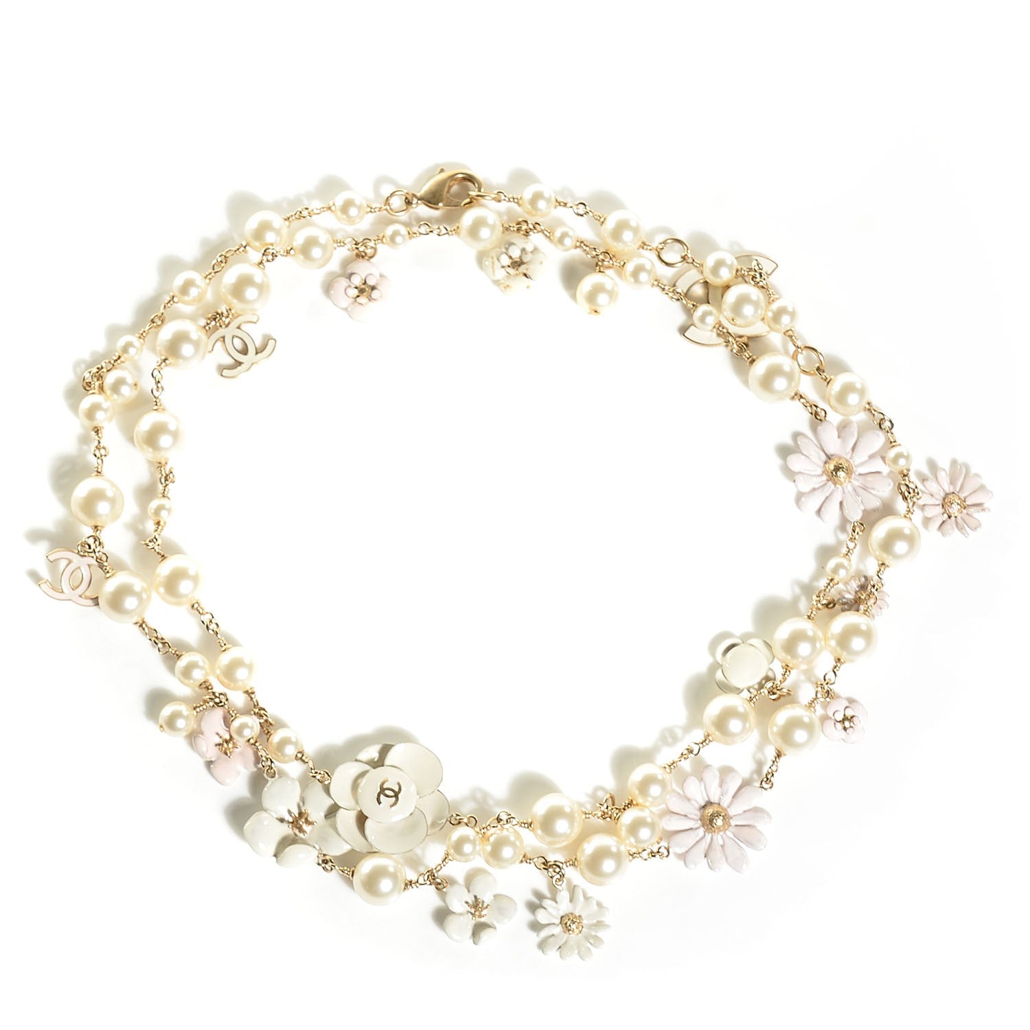 Chanel Pearl Enamel CC Camellia Necklace White Gold 1 of 4
