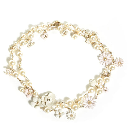 Chanel Pearl Enamel CC Camellia Necklace White Gold 1 of 4