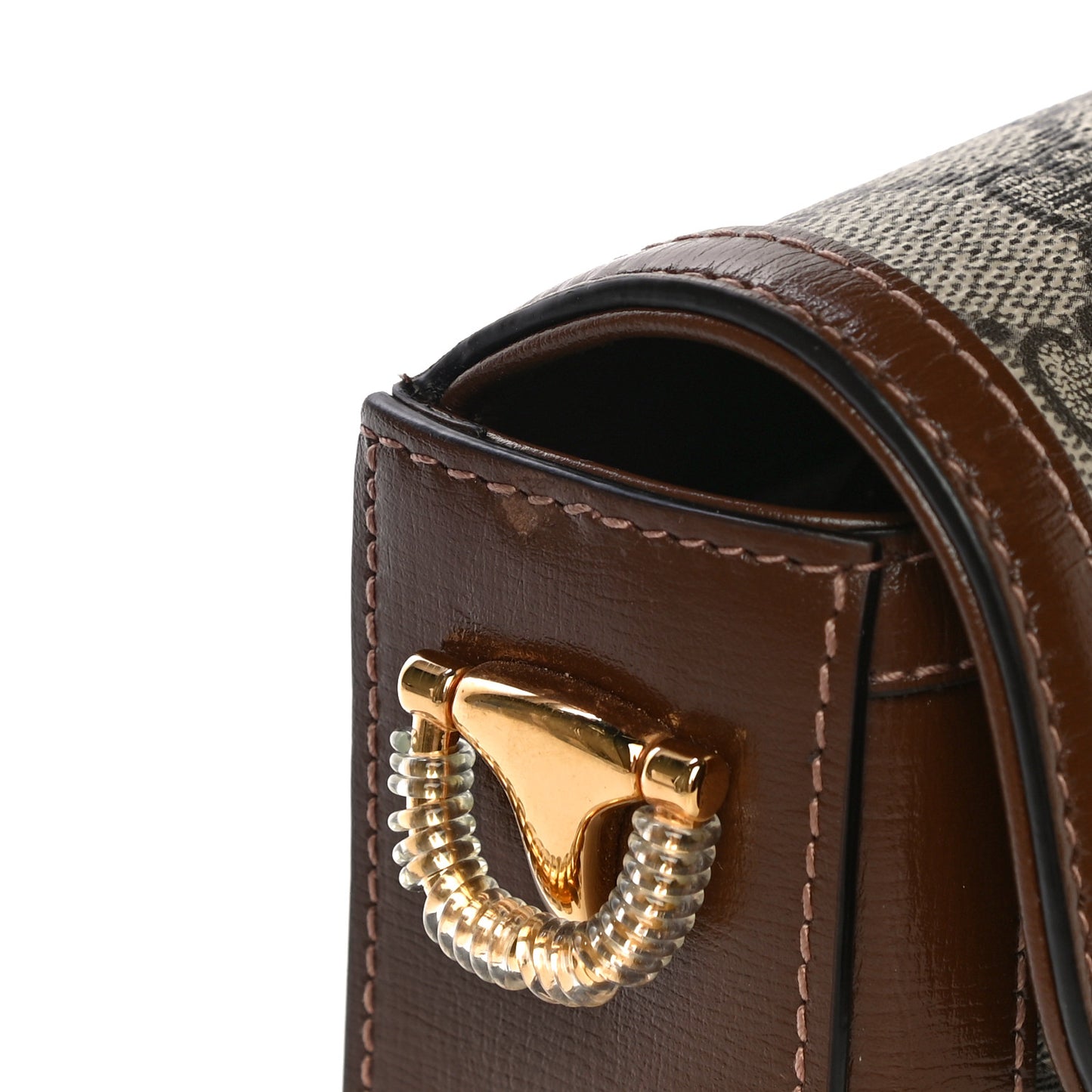 GG Supreme Monogram Web Mini Horsebit 1955 Shoulder Bag Beige Brown Sugar
