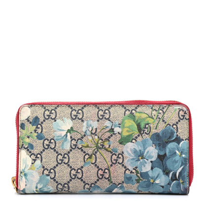 Gucci GG Supreme Monogram Blooms Zip Around Wallet Blue Red 1 of 15
