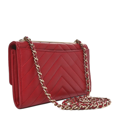 Chanel Lambskin Chevron Quilted Long Trendy CC Wallet On Chain WOC Red 3 of 10