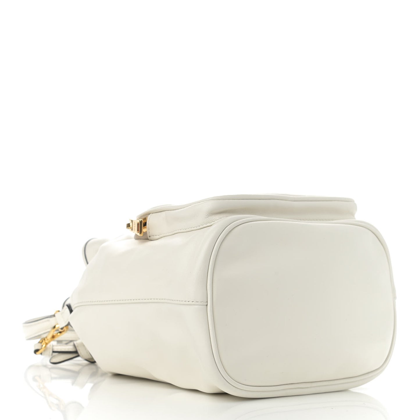 Soft Calfskin Saffiano Mini Bucket Crossbody Bag White