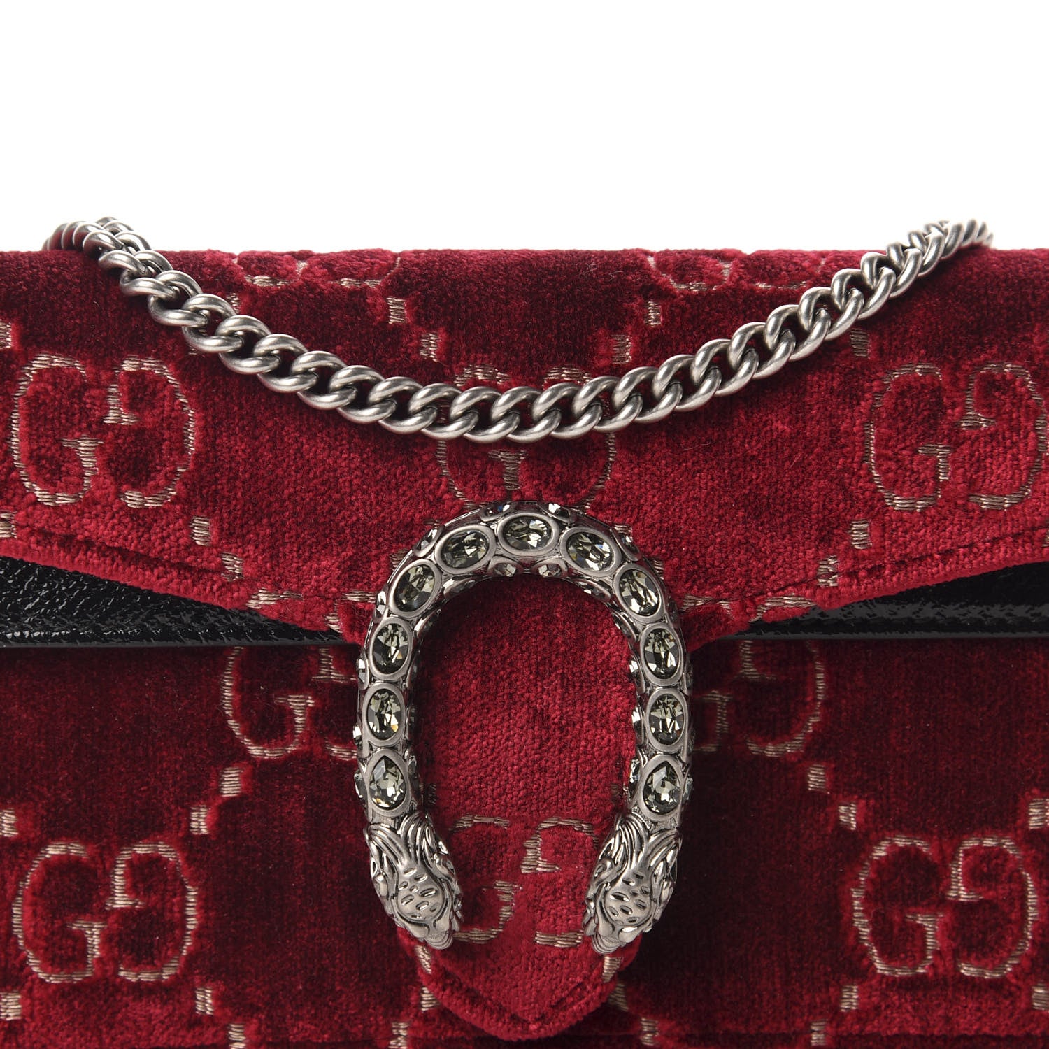 Gucci Velvet GG Monogram Super Mini Dionysus Shoulder Bag Red Cipria Black 9 of 10