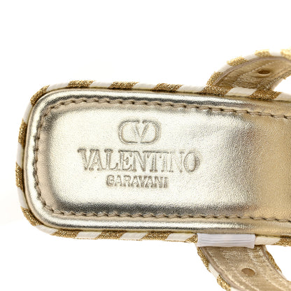 Valentino Garavani Metallic Laminated Nappa Silk Torchon Rockstud Espadrille Wedge 25/90mm Slide Sandals 40 White Platino 8 of 9