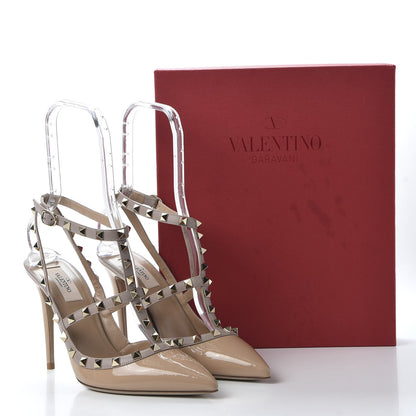 Valentino Garavani Patent Nappa Rockstud Ankle Strap 100mm Pumps 40.5 Camel Rose Poudre 10 of 10