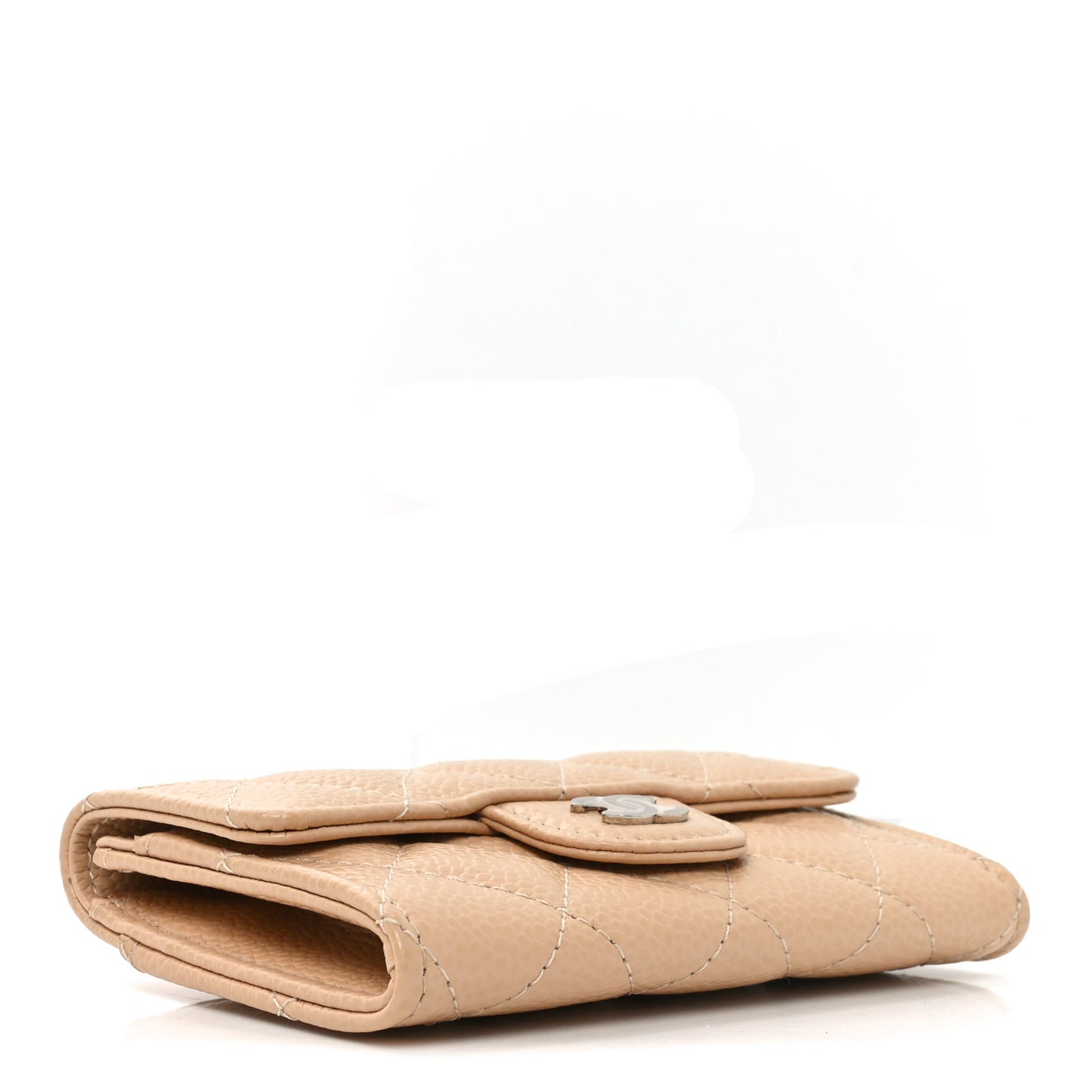 Caviar Quilted Flap Card Holder Wallet Beige