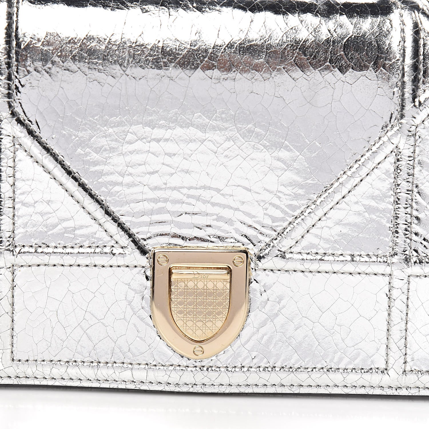 Christian Dior Metallic Ceramic Effect Deerskin Diorama Wallet on Chain Pouch Silver 11 of 11