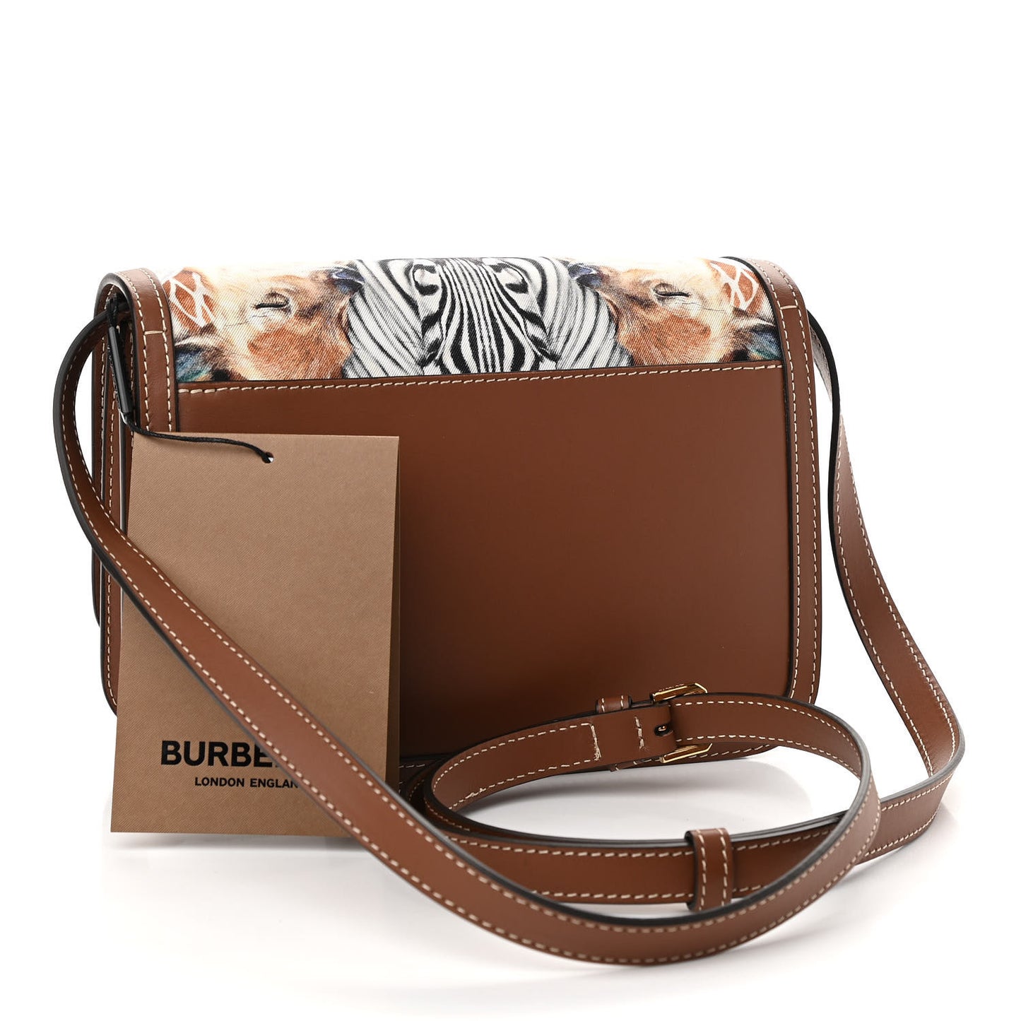 Calfskin Silk Animalia Print Small TB Bag Tan