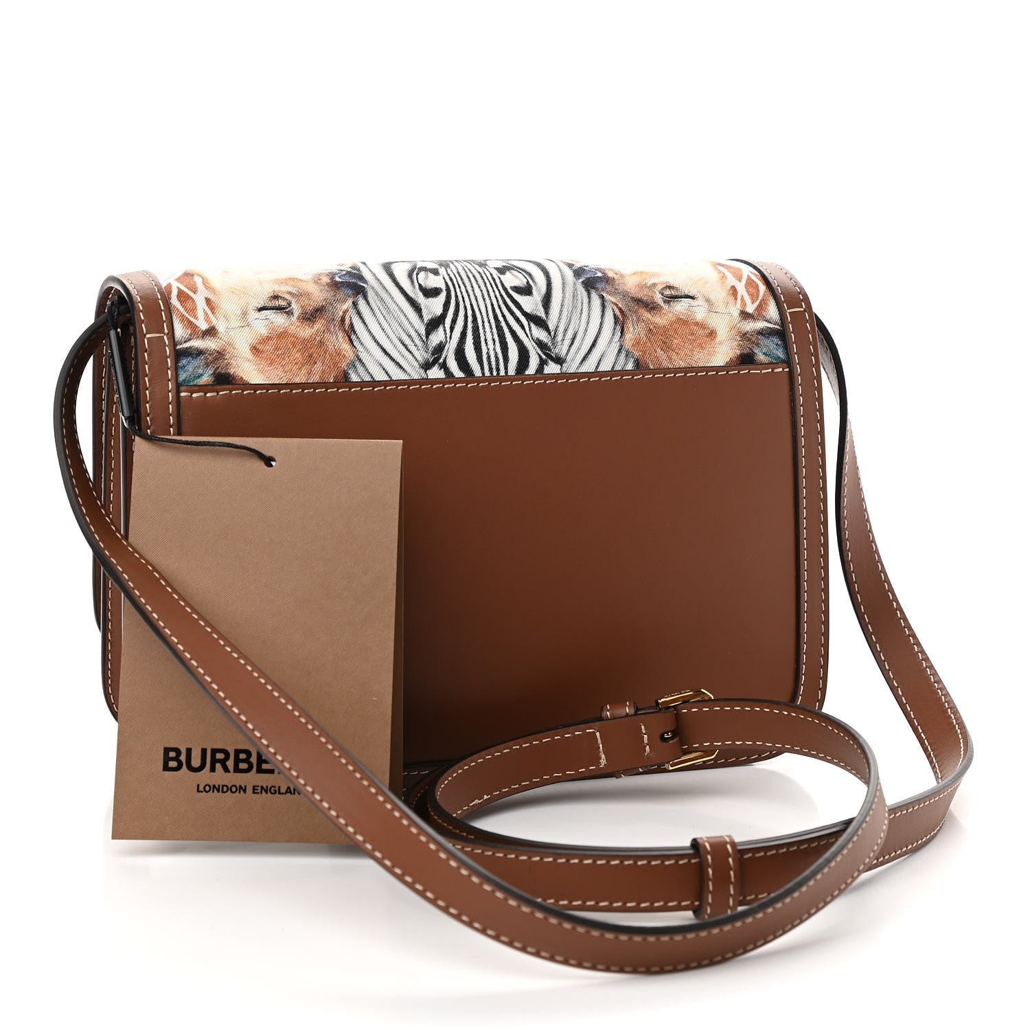 Burberry Calfskin Silk Animalia Print Small TB Bag Tan 3 of 10