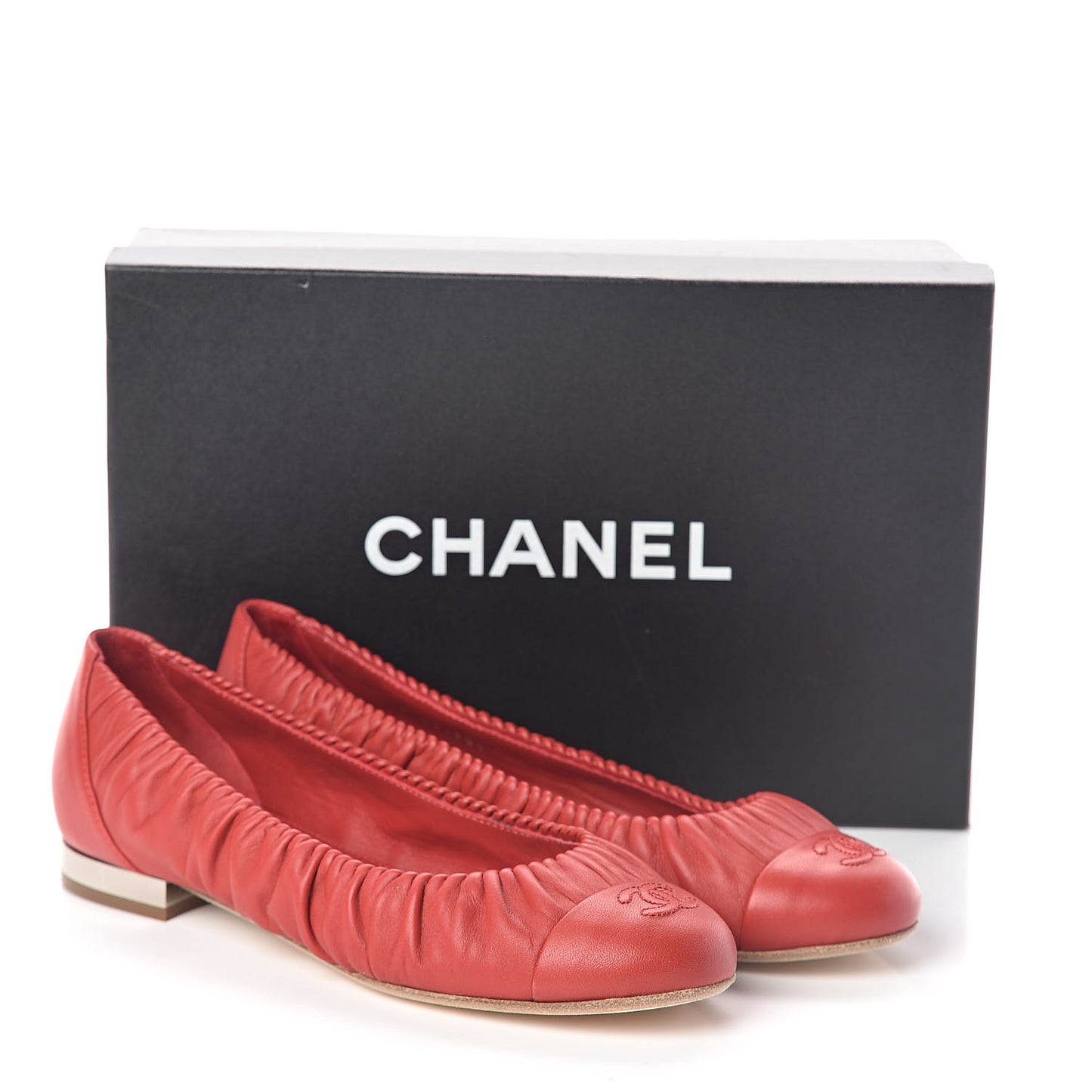 Lambskin CC Cap Toe Ballerina Flats 39 Red