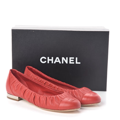 Chanel Lambskin CC Cap Toe Ballerina Flats 39 Red 9 of 9