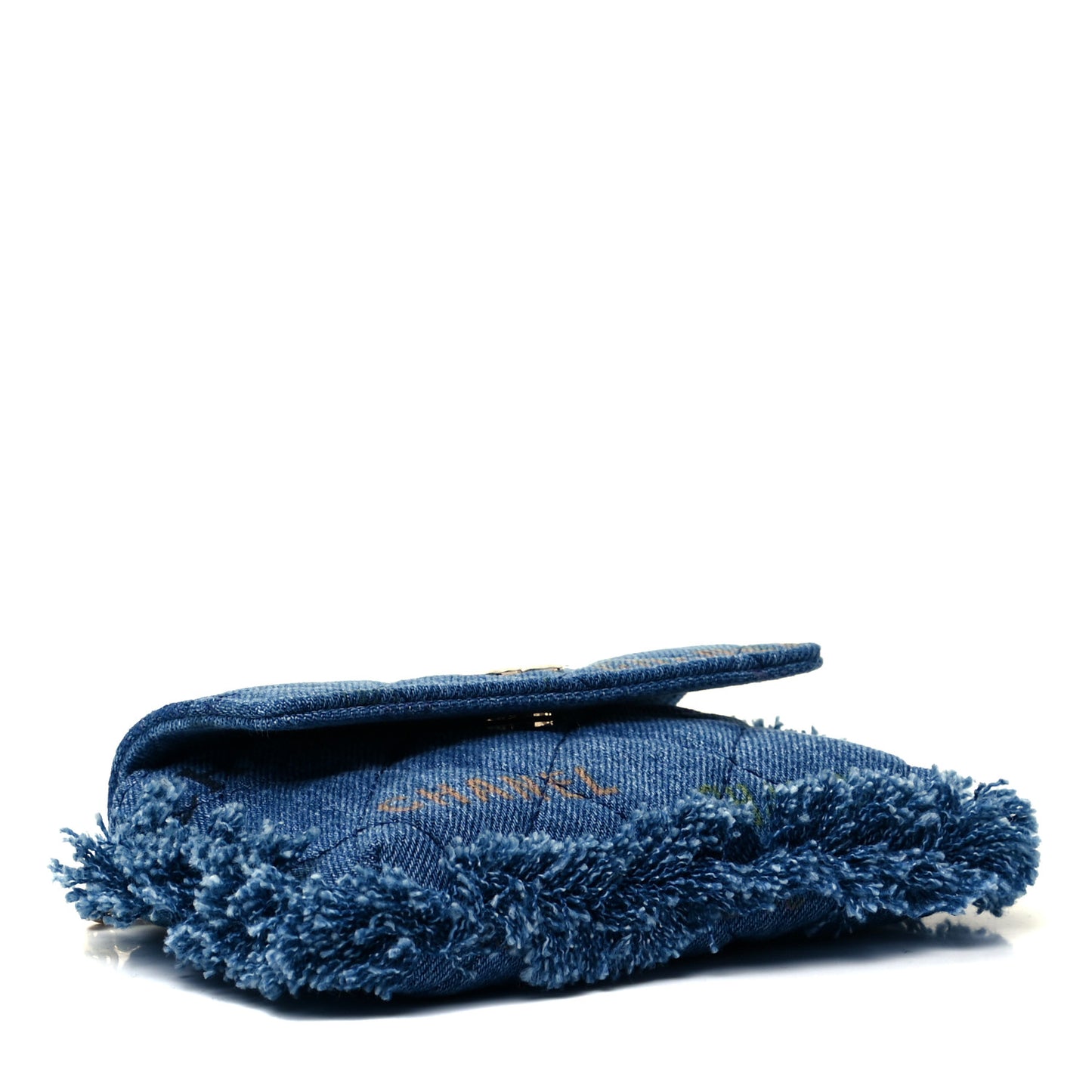 Denim Quilted Denim Mood Clutch With Chain Blue Multicolor