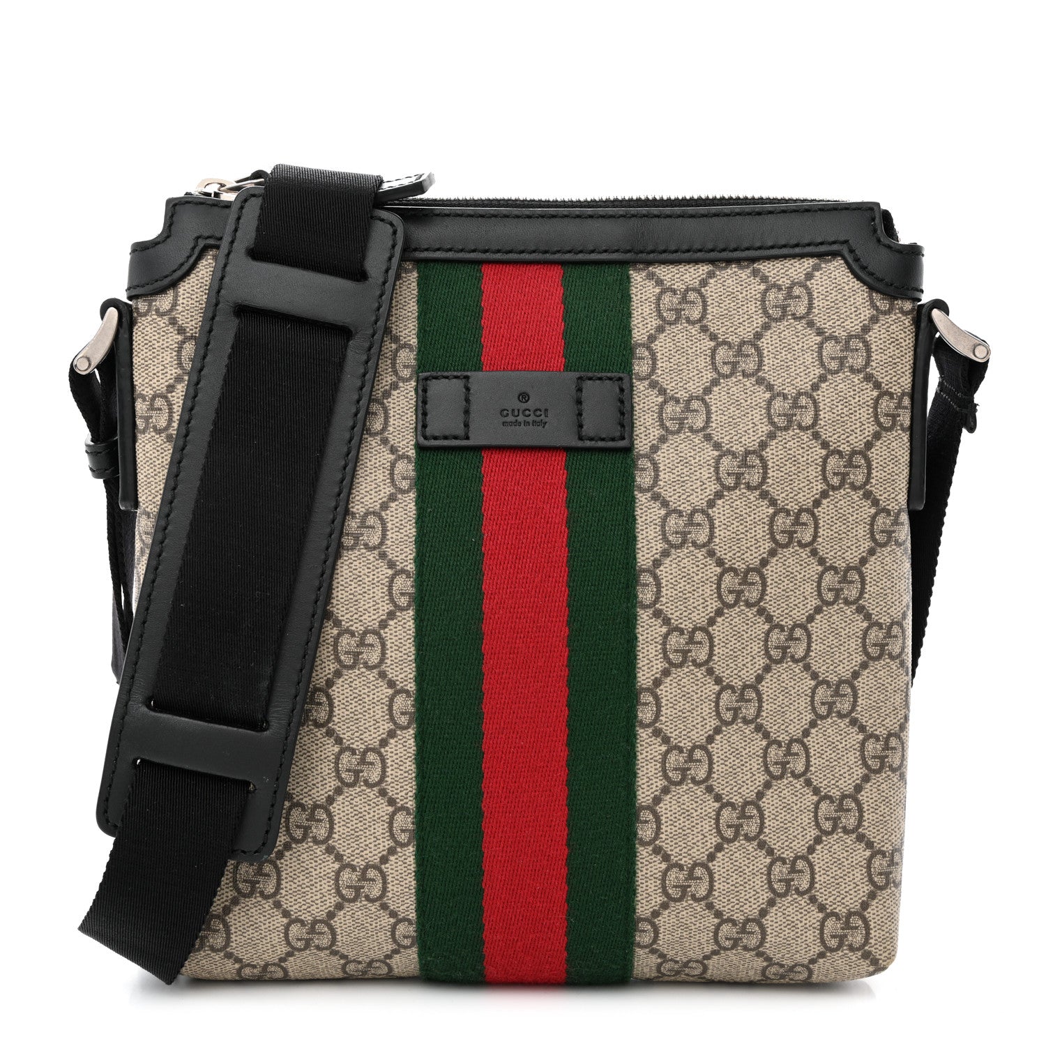 Gucci GG Supreme Monogram Web Messenger Bag Black 1 of 10