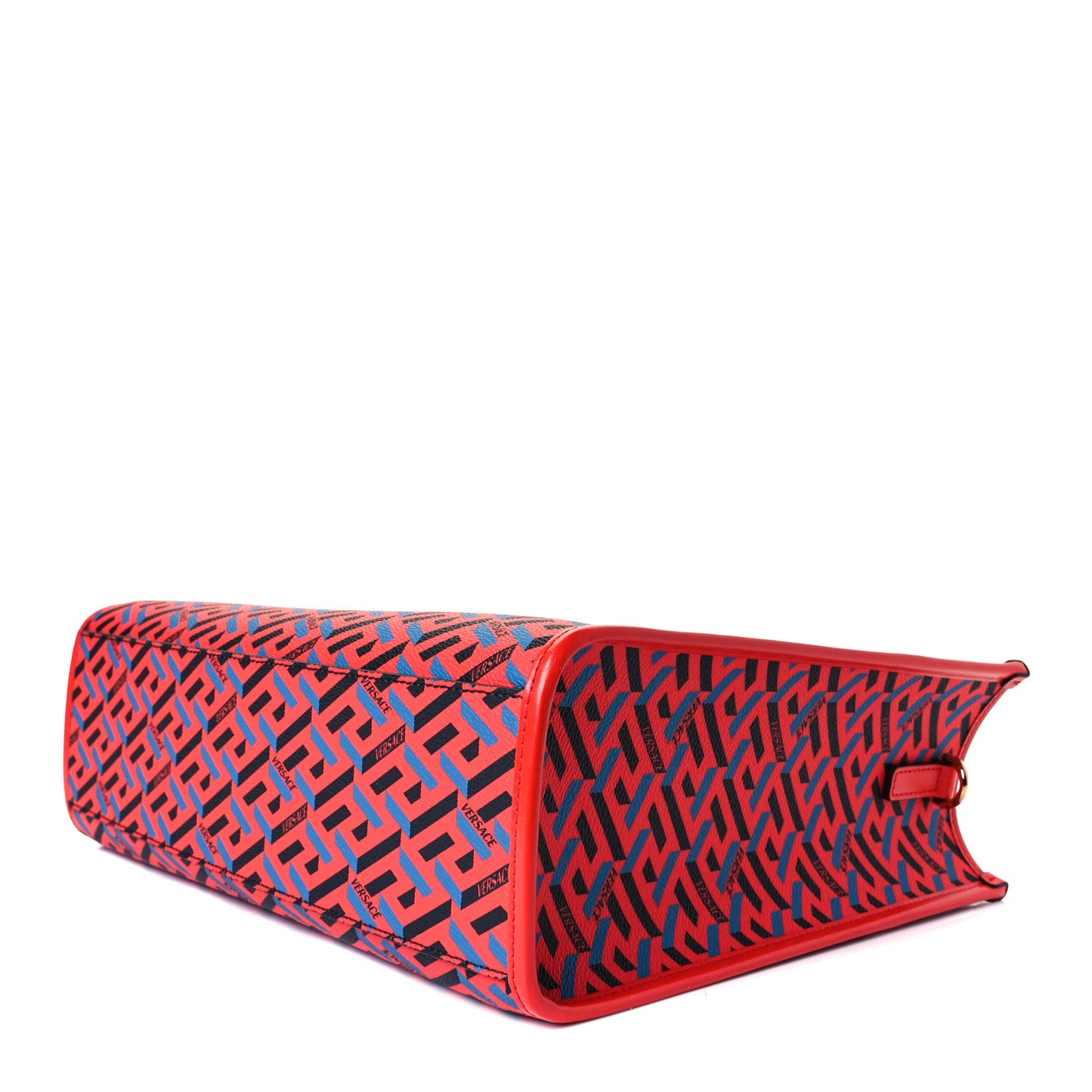 Coated Canvas Calfskin La Greca Signature Tote Bag Blue Red