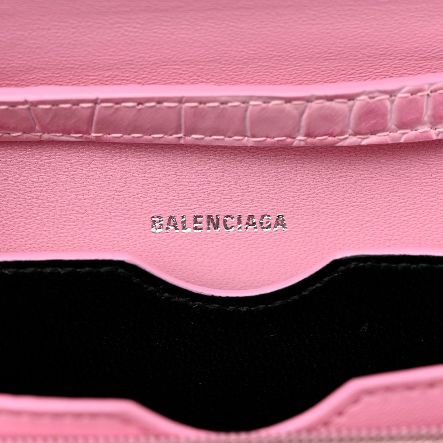 Shiny Calfskin Crocodile Embossed Small B Crossbody Bag Pink