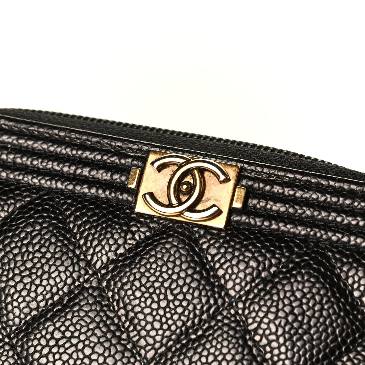 Caviar Quilted Small Boy Zip Around Wallet Black