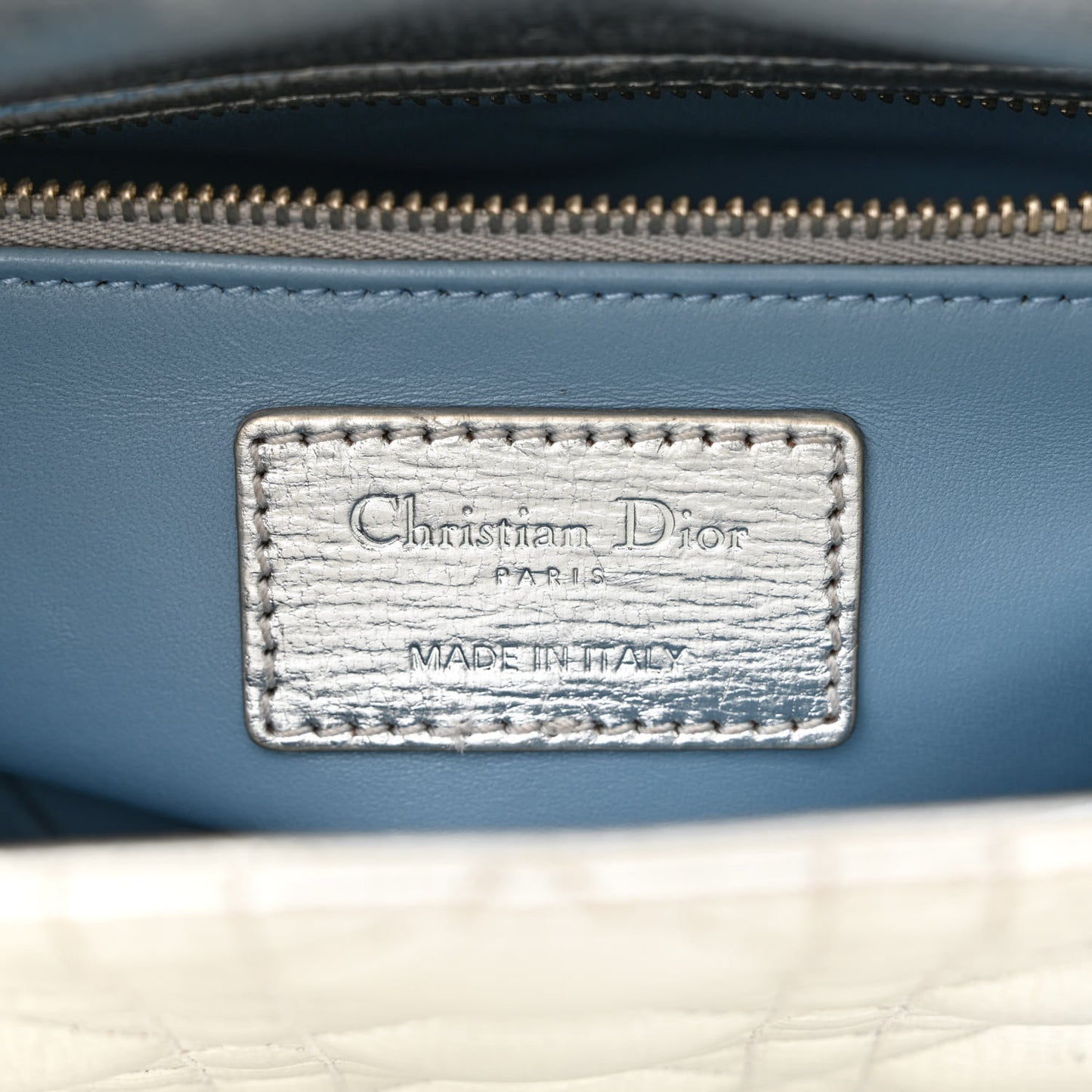 Metallic Grained Calfskin Cannage Small Lucky Badges My Lady Dior Silver