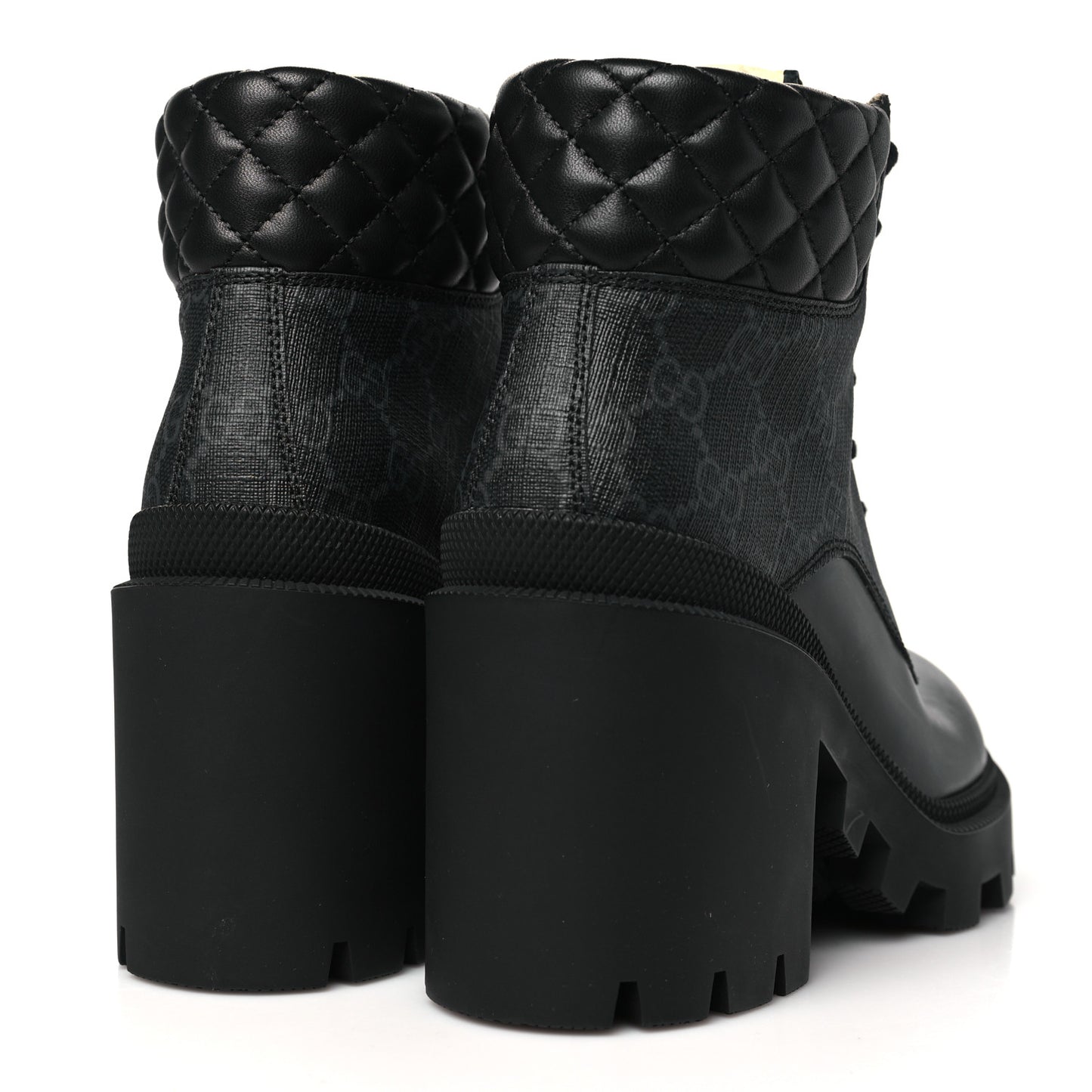 Apollo Calfskin GG Supreme Nappa Samoa Quilted Lace Up Ankle Boots 35 Black