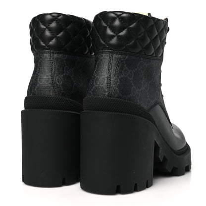 Gucci Apollo Calfskin GG Supreme Nappa Samoa Quilted Lace Up Ankle Boots 35 Black 5 of 10