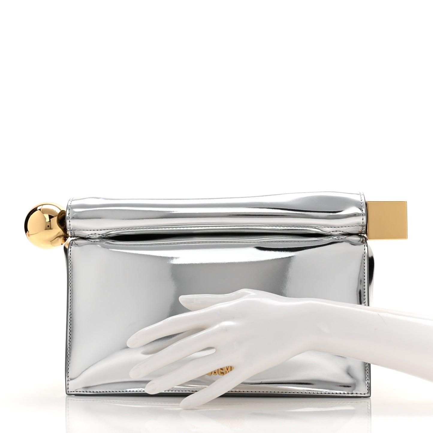 Metallic Patent Calfskin La Pochette Rond Carre Silver