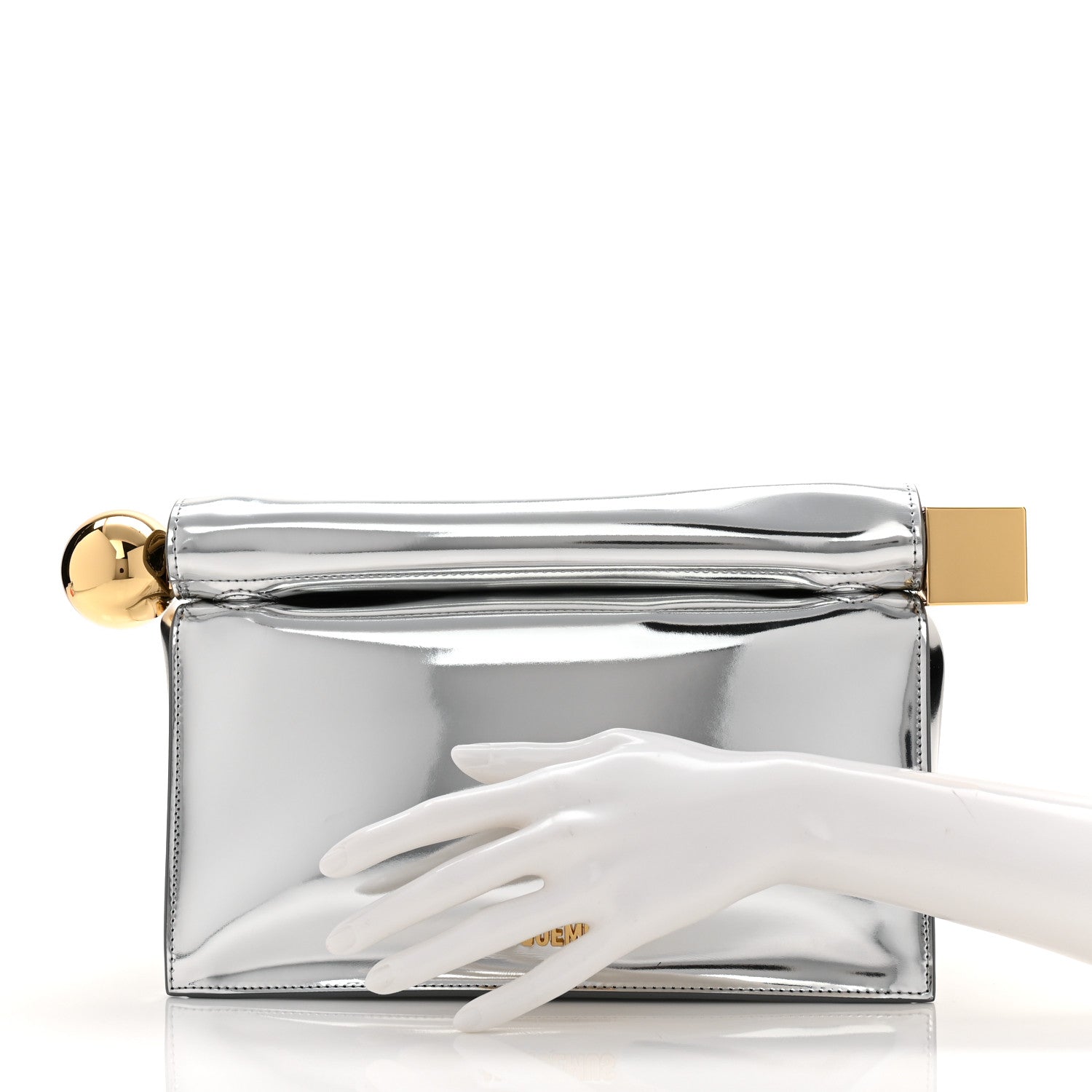 Jacquemus Metallic Patent Calfskin La Pochette Rond Carre Silver 2 of 9