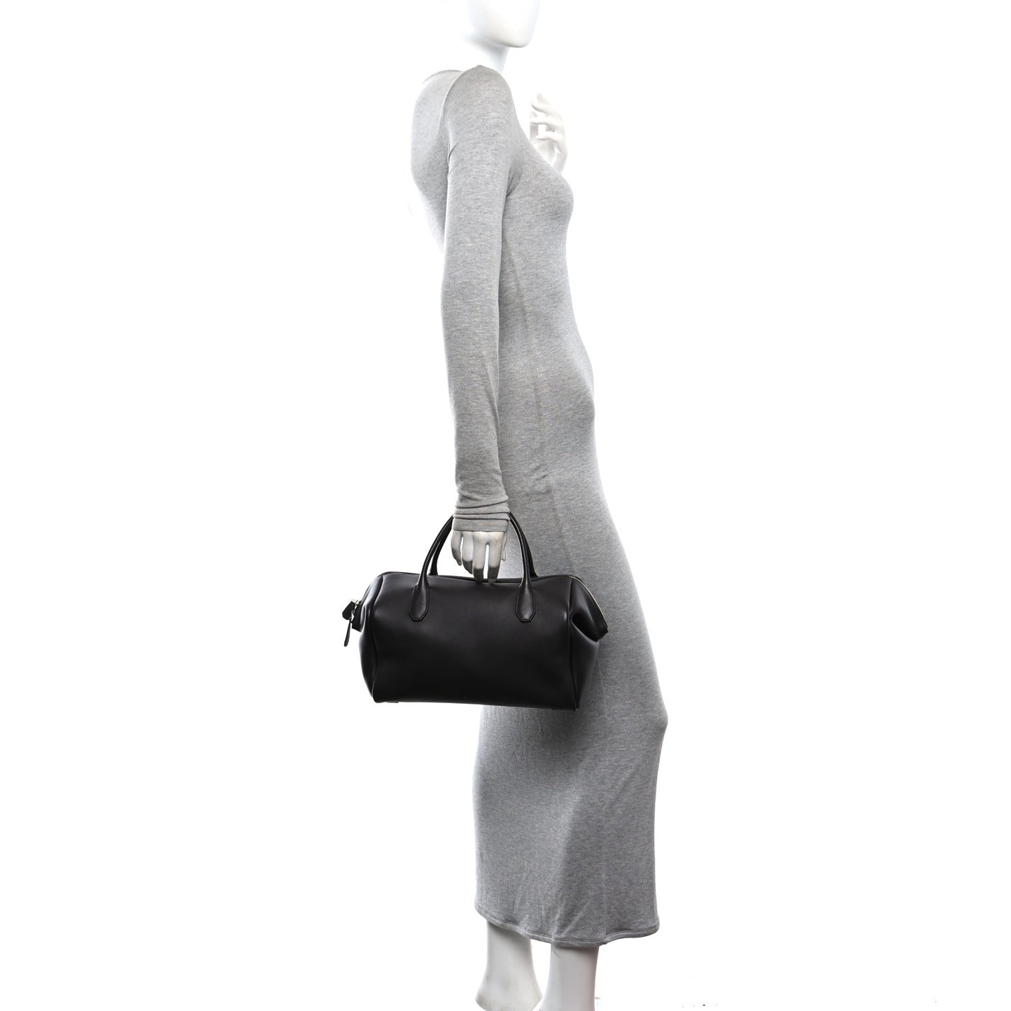 Grained Calfskin Faye Bowling Bag Dark Brown