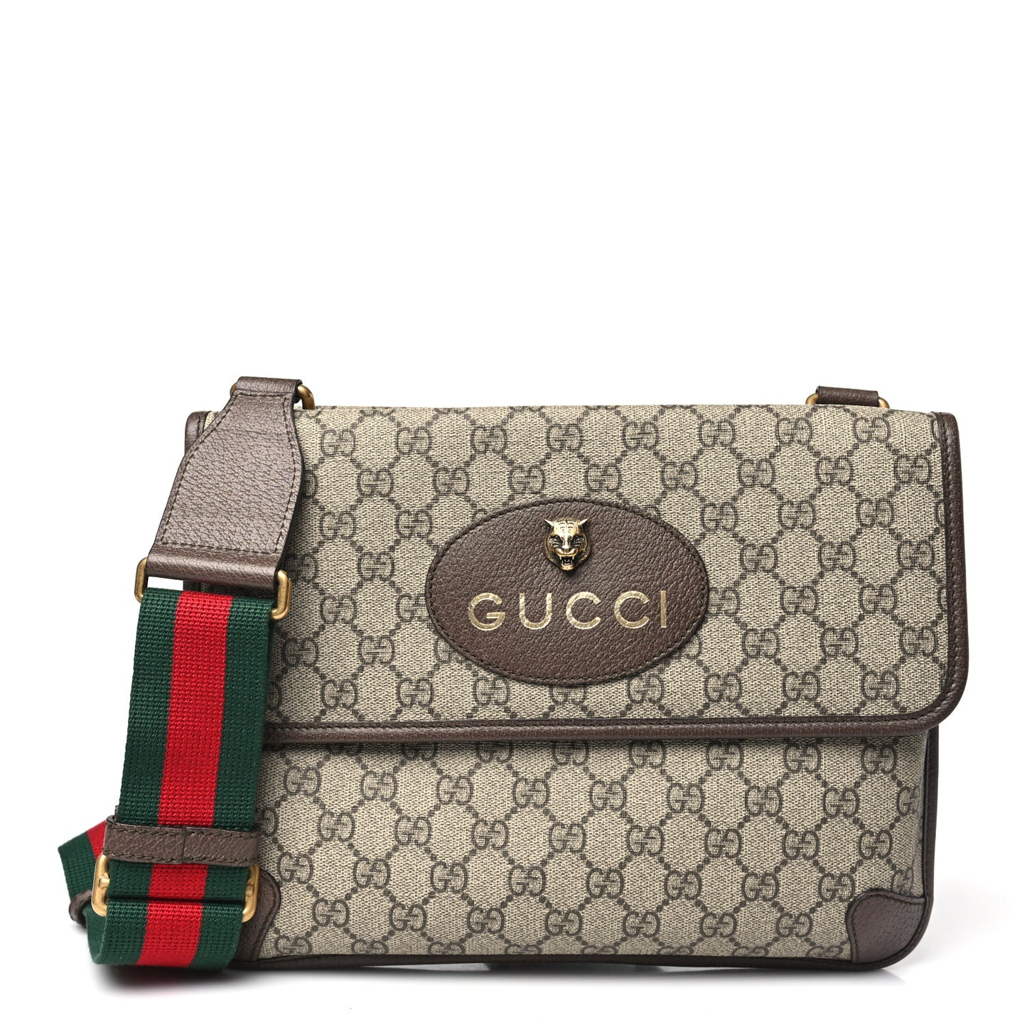 GG Supreme Monogram Web Neo Vintage Double Flap Messenger Bag Beige New Acero