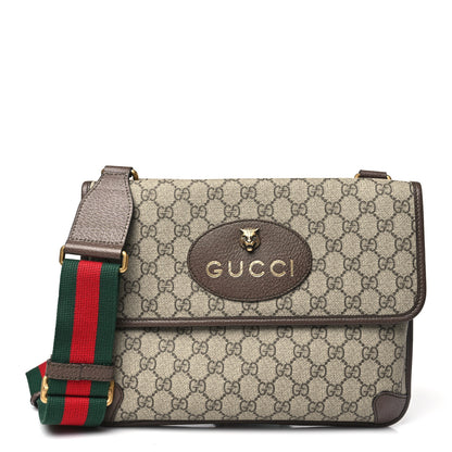 Gucci GG Supreme Monogram Web Neo Vintage Double Flap Messenger Bag Beige New Acero 1 of 10