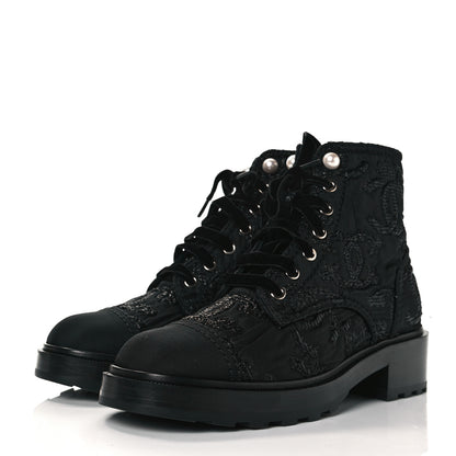 Chanel Grosgrain Pearl CC Combat Short Boots 38.5 Black 3 of 7