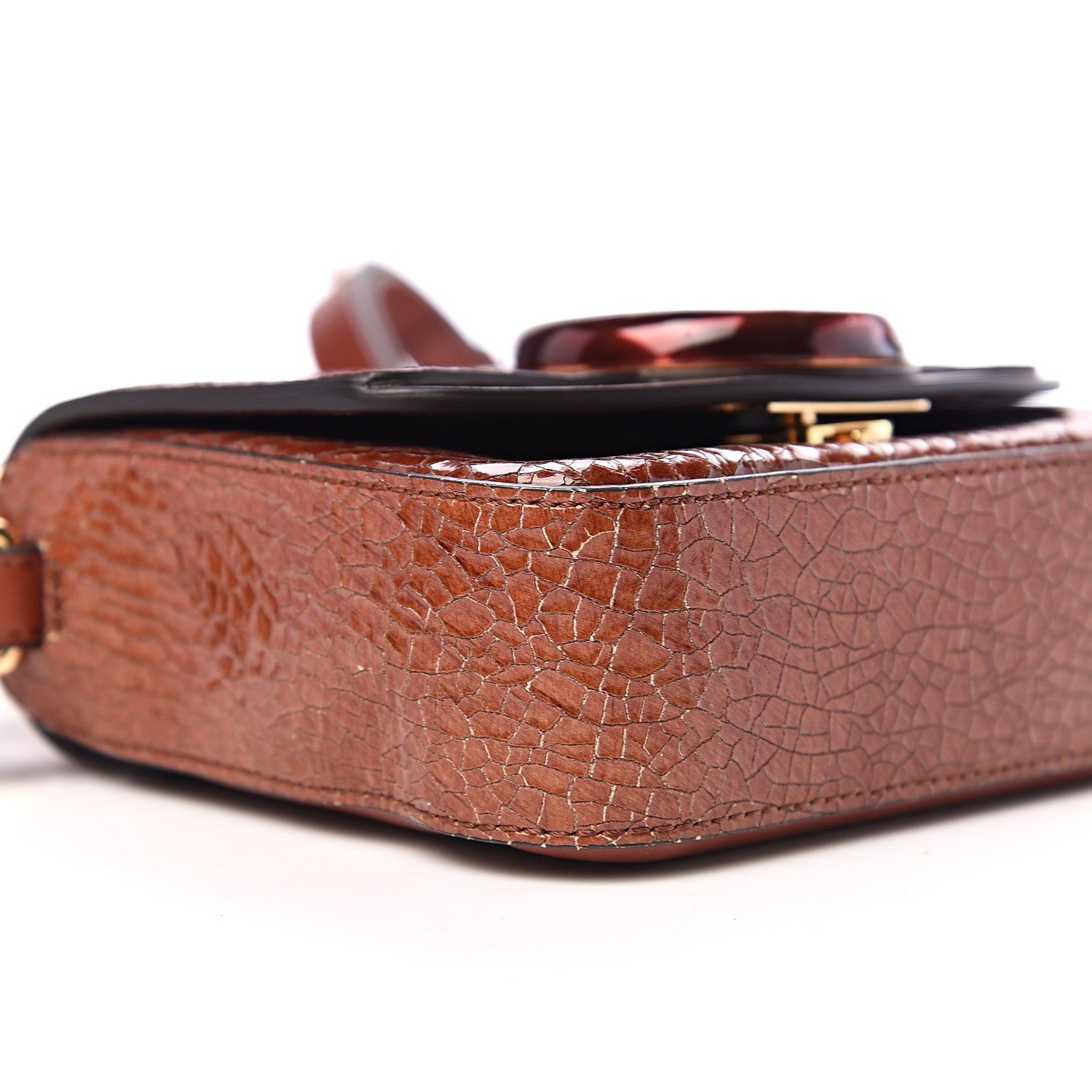 Chloe Patent Textured Shiny Calfskin Mini C Double Carry Sepia Brown 6 of 8