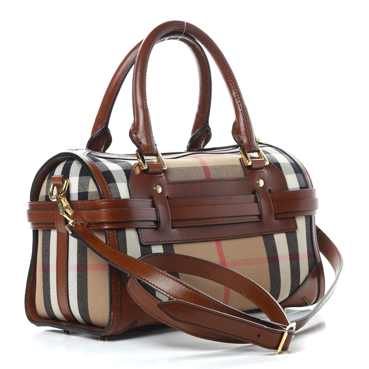 Burberry House Check Bridle Calfskin Medium Alchester Bowling Bag Dark Tan 3 of 17