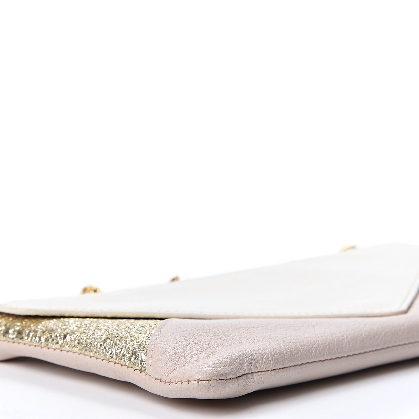 Metallic Calfskin Patchwork Chain Wallet White Pink