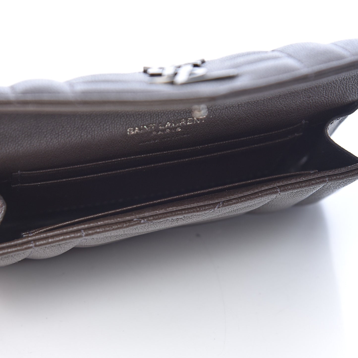 Lambskin Mixed Matelasse Chevron Small Monogram Envelope Wallet Dark Brown