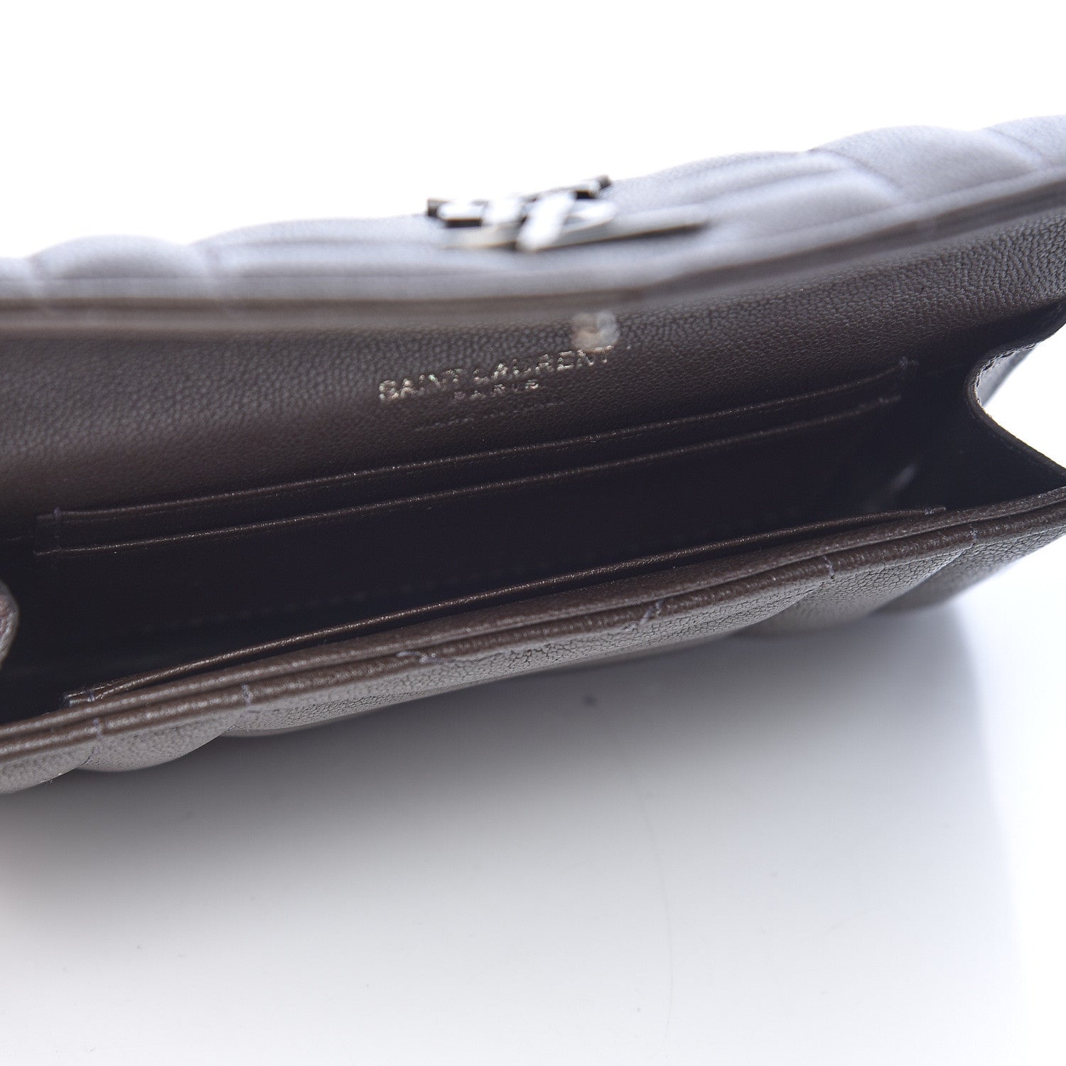 Saint Laurent Lambskin Mixed Matelasse Chevron Small Monogram Envelope Wallet Dark Brown 5 of 8