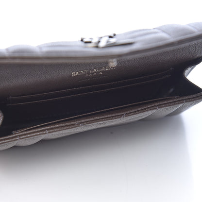 Saint Laurent Lambskin Mixed Matelasse Chevron Small Monogram Envelope Wallet Dark Brown 5 of 8