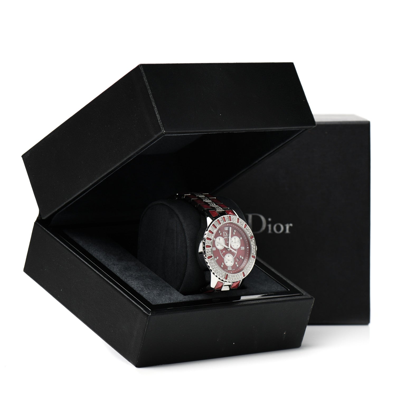 Christian Dior Stainless Steel Diamond Pave Sapphire 38mm Christal Chronograph Quartz Watch Red 5 of 5