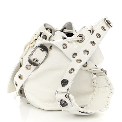 Balenciaga Agneau Arena Le Cagole Bucket Bag XS Optic White 3 of 13