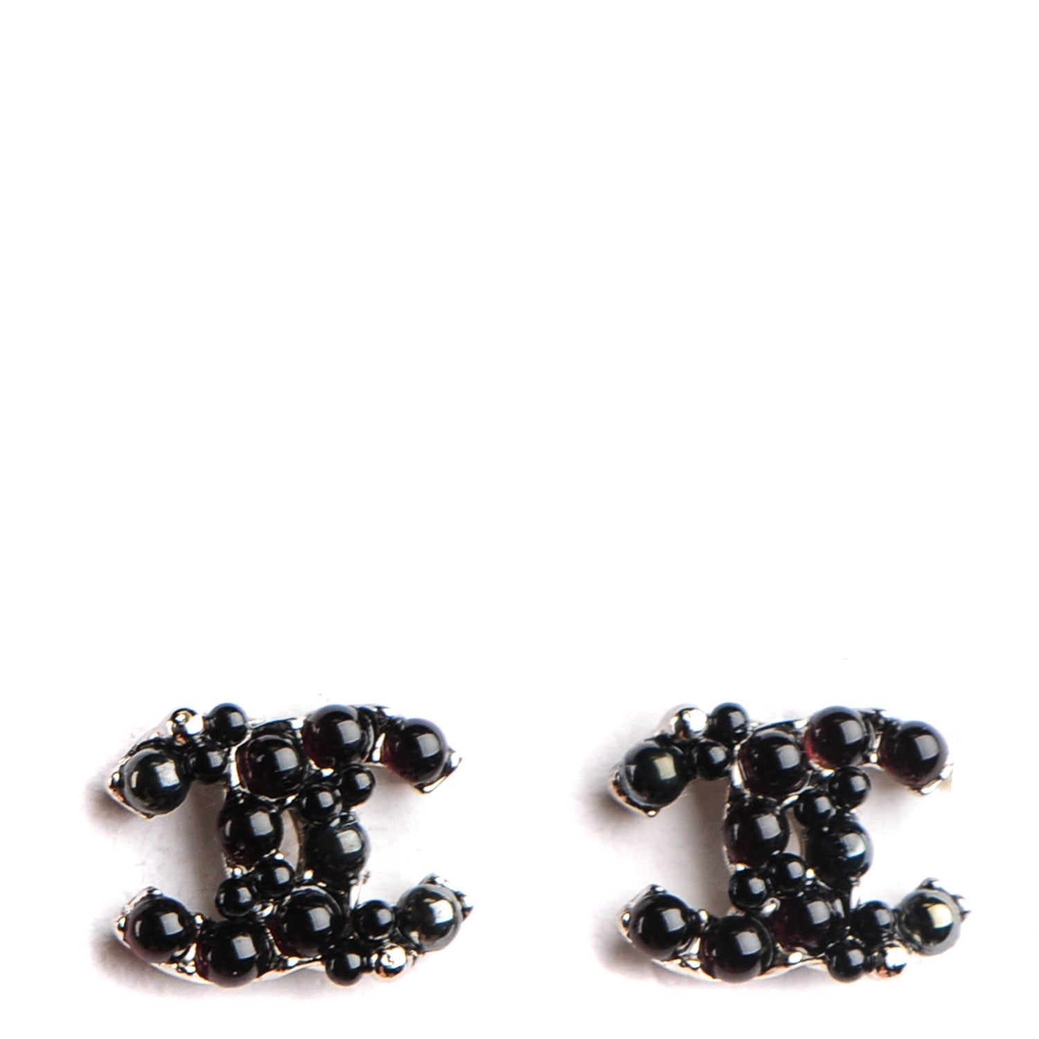 Chanel Resin Bead CC Earrings Silver Black 1 of 5
