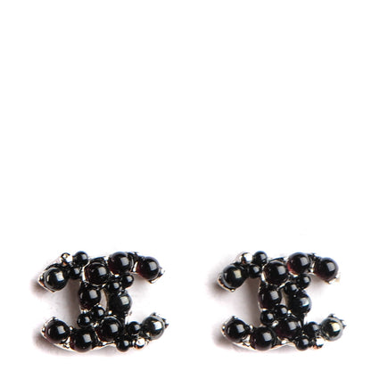 Chanel Resin Bead CC Earrings Silver Black 1 of 5